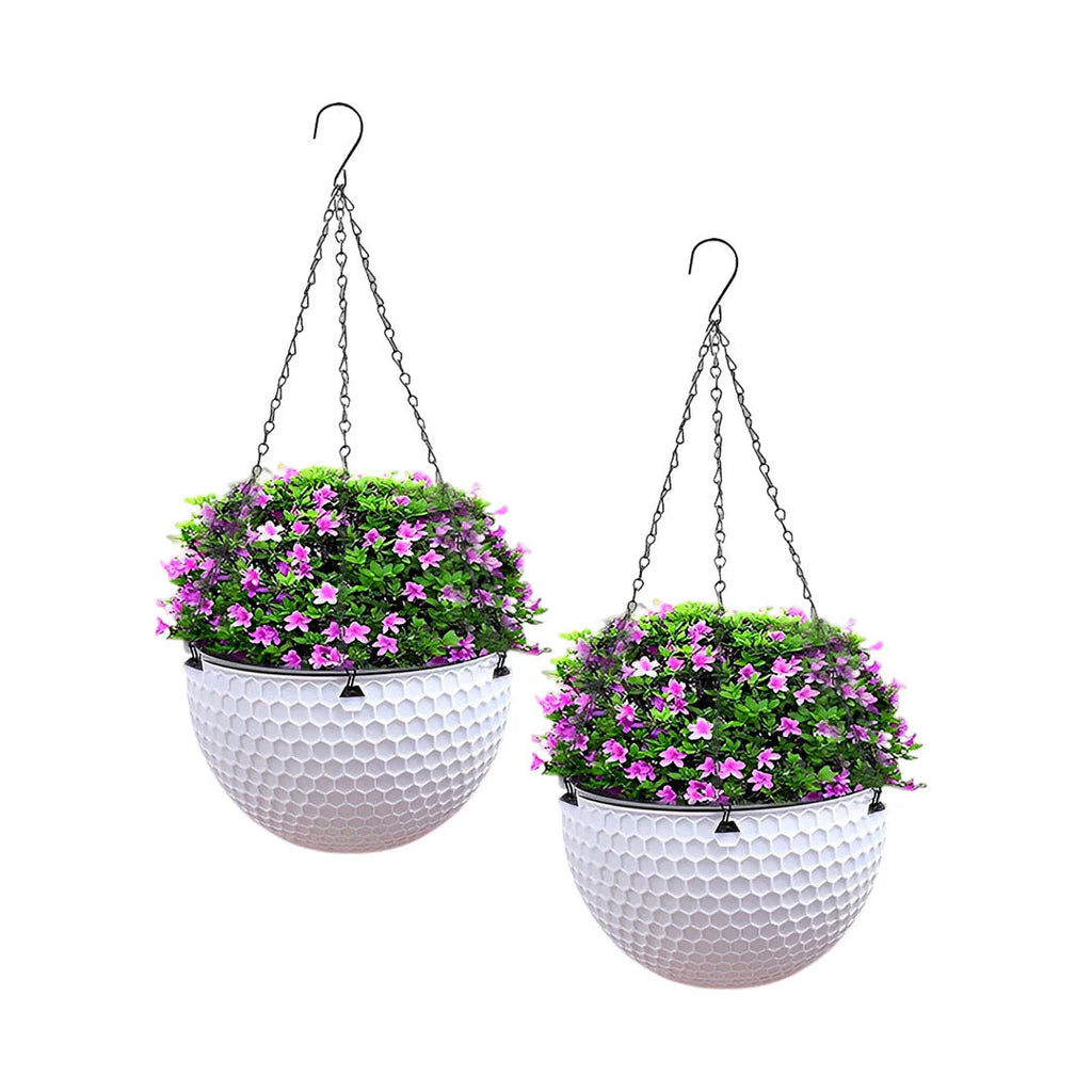 SOGA 2X White Large Hanging Resin Flower Pot Self Watering Basket Planter