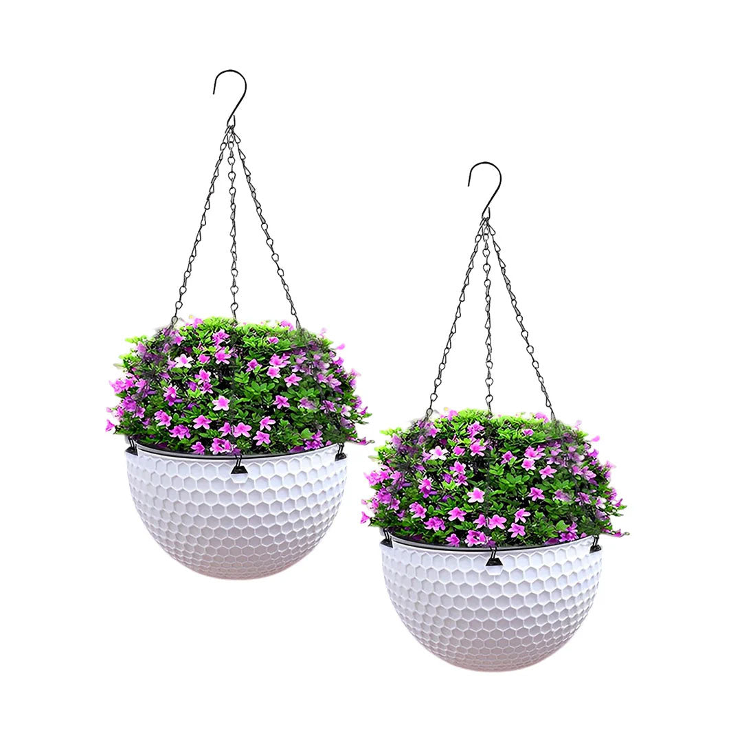 SOGA 2X White Large Hanging Resin Flower Pot Self Watering Basket Planter