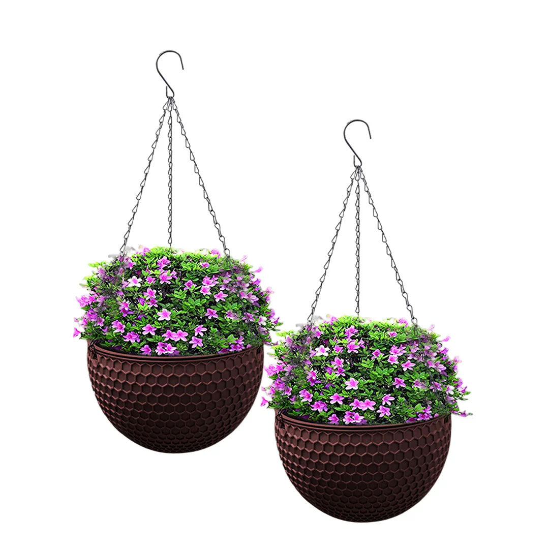 SOGA 2X Coffee Large Hanging Resin Flower Pot Self Watering Basket Planter
