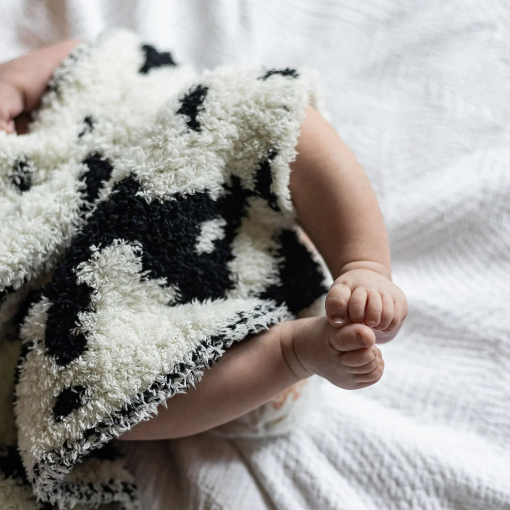 Black & Off-White Cow Print Lovey Baby Blanket