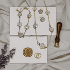 5-Flower White Clover Jewelry Set – Necklace, Bracelet & Stud Earrings