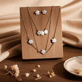 5-Flower White Clover Jewelry Set – Necklace, Bracelet & Stud Earrings