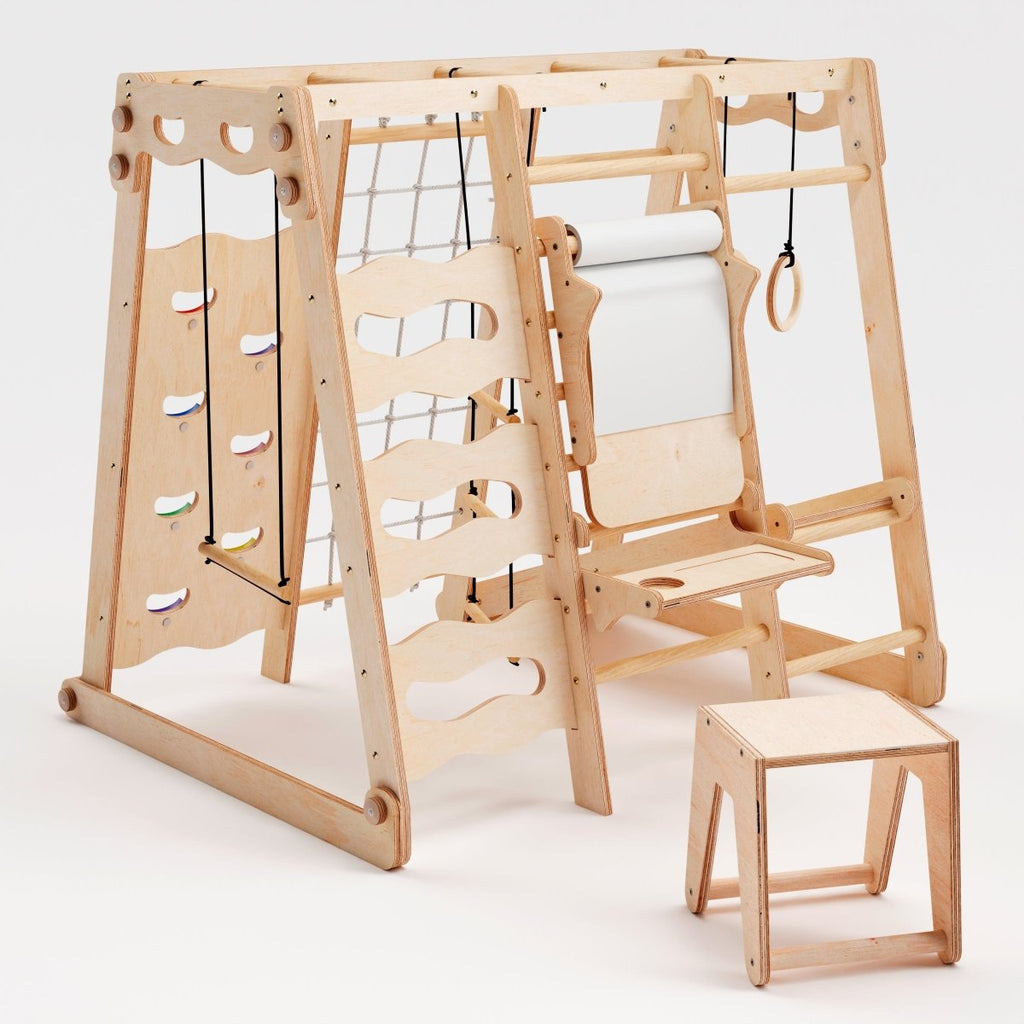 6in1 Indoor Jungle Gym for Toddler: Playground + Swings Set + Slide Board + Rope + Stairs