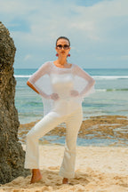 Sheer Mesh Poncho - White