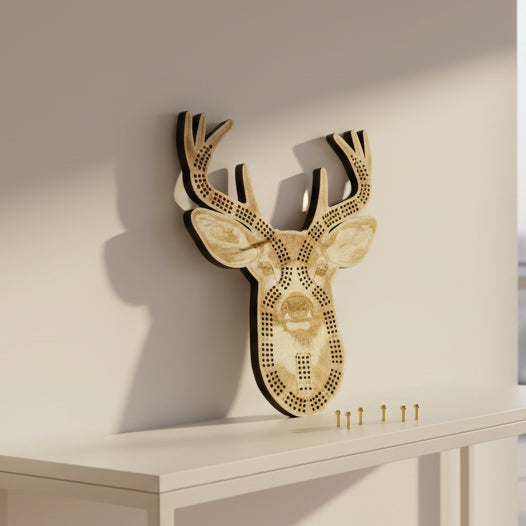 Plateau de Cribbage Tête de Cerf – Gravé au Laser – Artisanat Canadien – Creations by Alfie