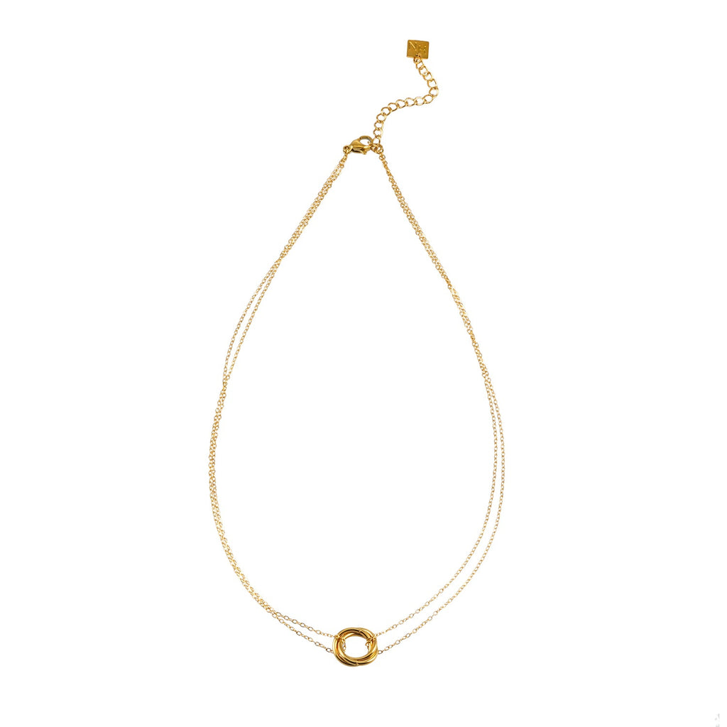 Collier ELVIRA Or – Double Chaîne Délicate & Pendentif 3 Anneaux – Symbole d'Amour & Éternité – HACKNEY NINE