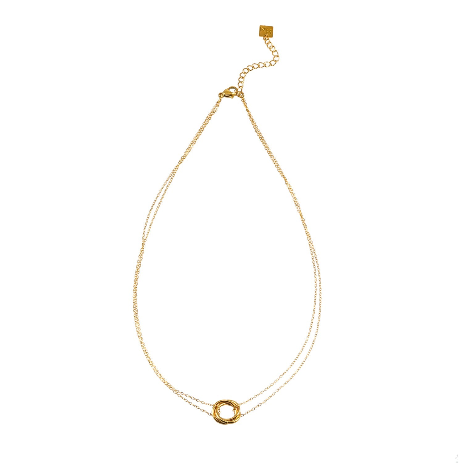 Collier ELVIRA Or – Double Chaîne Délicate & Pendentif 3 Anneaux – Symbole d'Amour & Éternité – HACKNEY NINE
