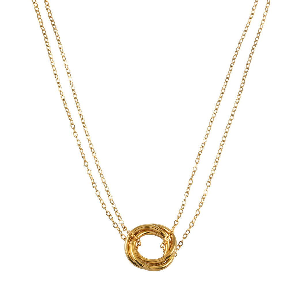 Collier ELVIRA Or – Double Chaîne Délicate & Pendentif 3 Anneaux – Symbole d'Amour & Éternité – HACKNEY NINE