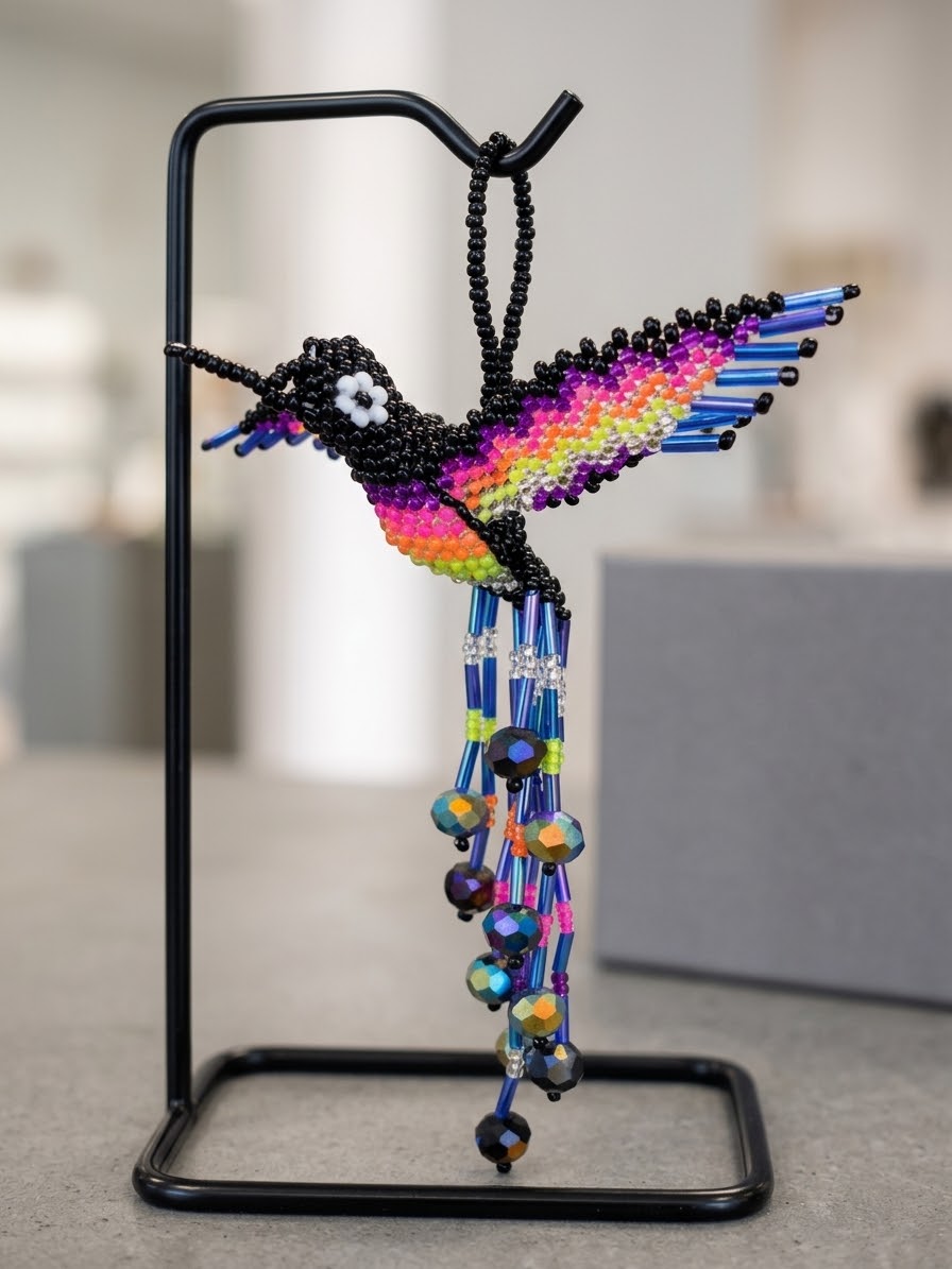 Black and Blue Beaded Humming Bird