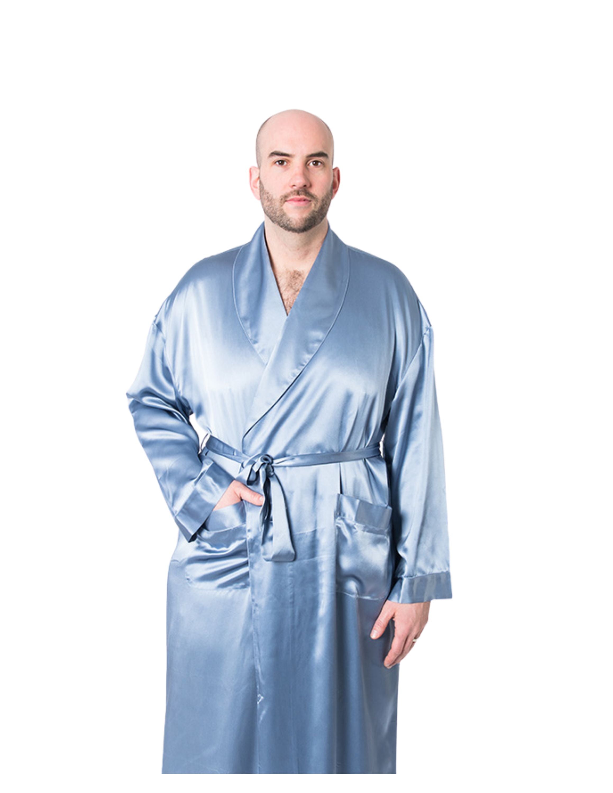 Peignoir en Soie Mulberry pour Homme – Bleu Crépuscule – Luxe & Confort – Forsters Finery
