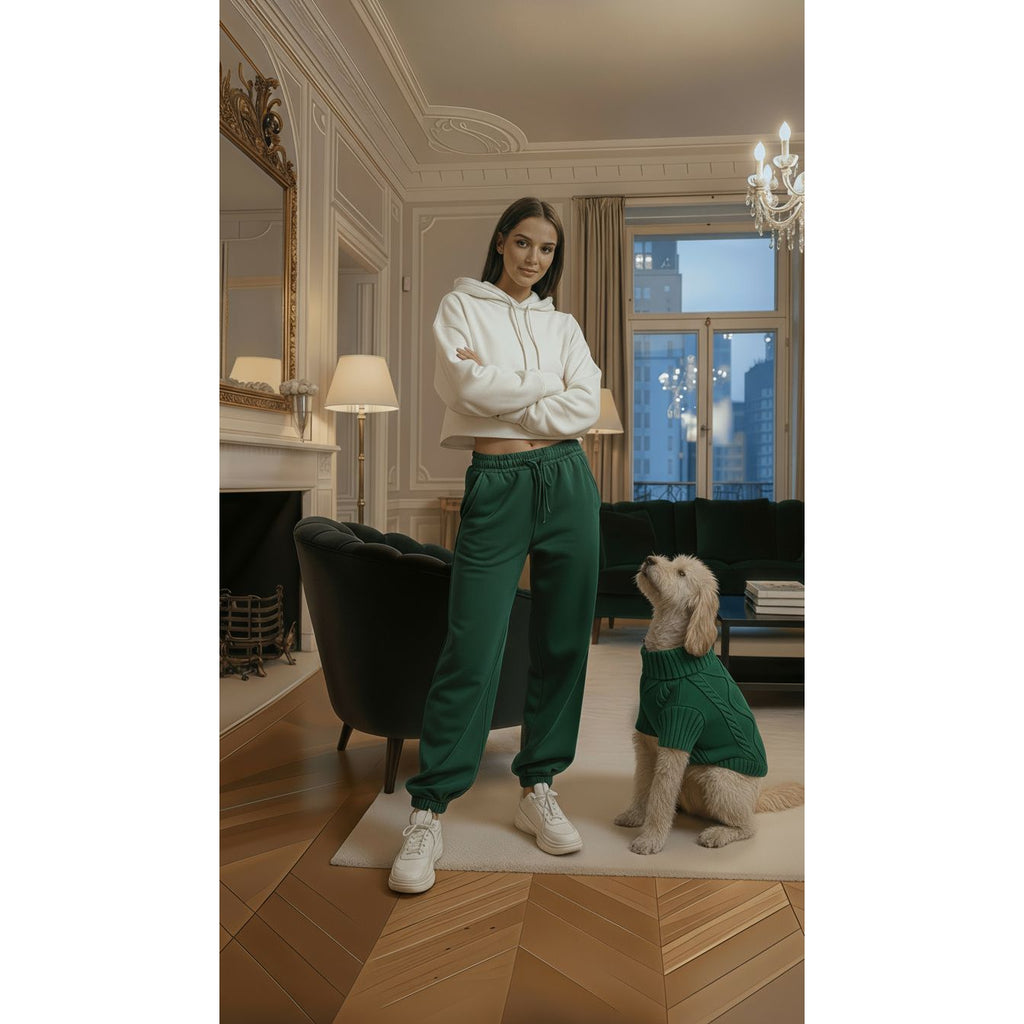 Chandail Vert Câblé pour Chien – Fait Main au Canada – Laine & Polyester – Puccissimé Pet Couture