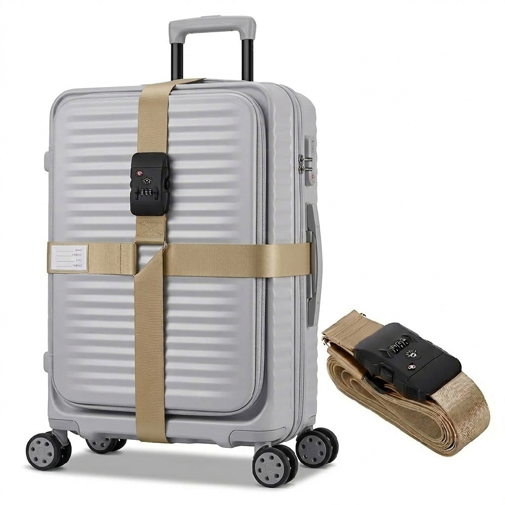 TSA-Approved Luggage Straps with Combination Lock – Adjustable Cross Suitcase Belt (20–34”) with Name Tag