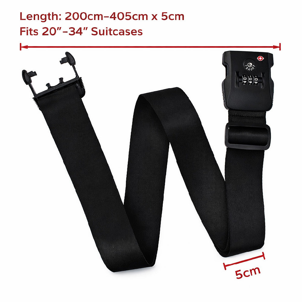 TSA-Approved Luggage Straps with Combination Lock – Adjustable Cross Suitcase Belt (20–34”) with Name Tag