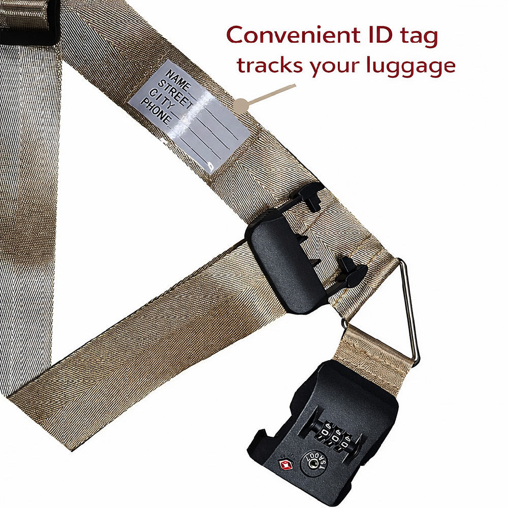 TSA-Approved Luggage Straps with Combination Lock – Adjustable Cross Suitcase Belt (20–34”) with Name Tag