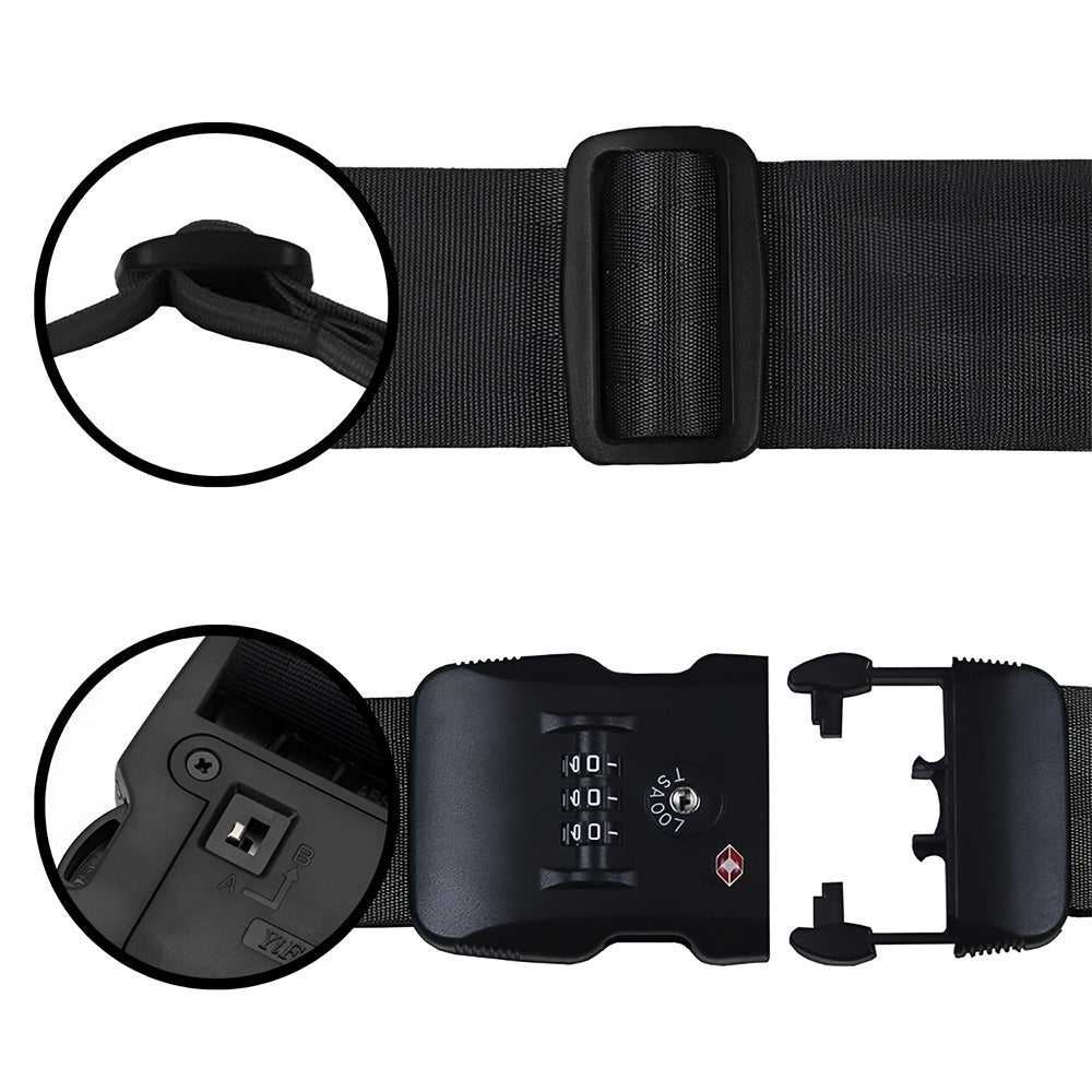 TSA-Approved Luggage Straps with Combination Lock – Adjustable Cross Suitcase Belt (20–34”) with Name Tag