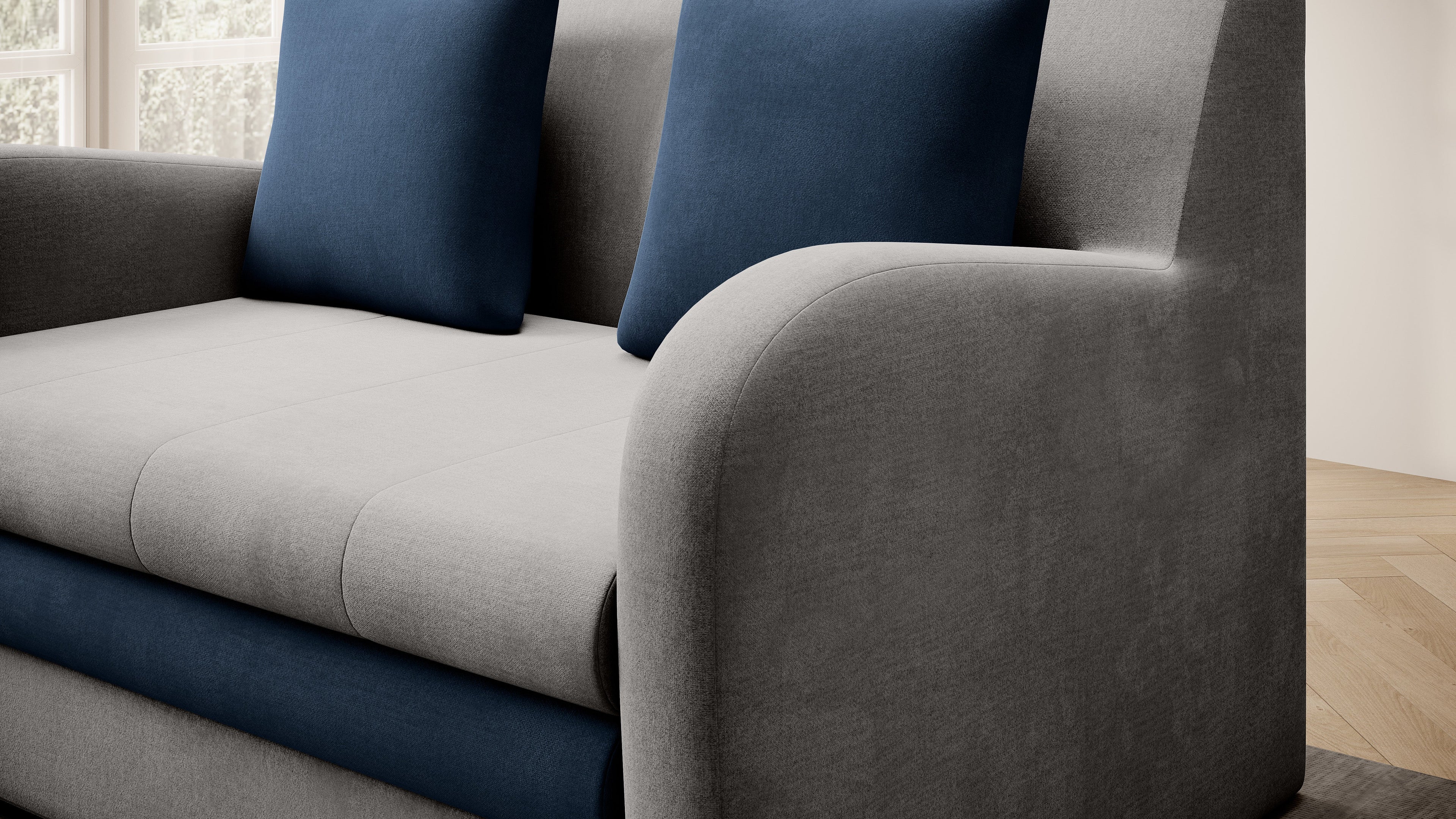 Ario Condo Style 2 Seater Storage Sleeper Sofa - Grey/Navy