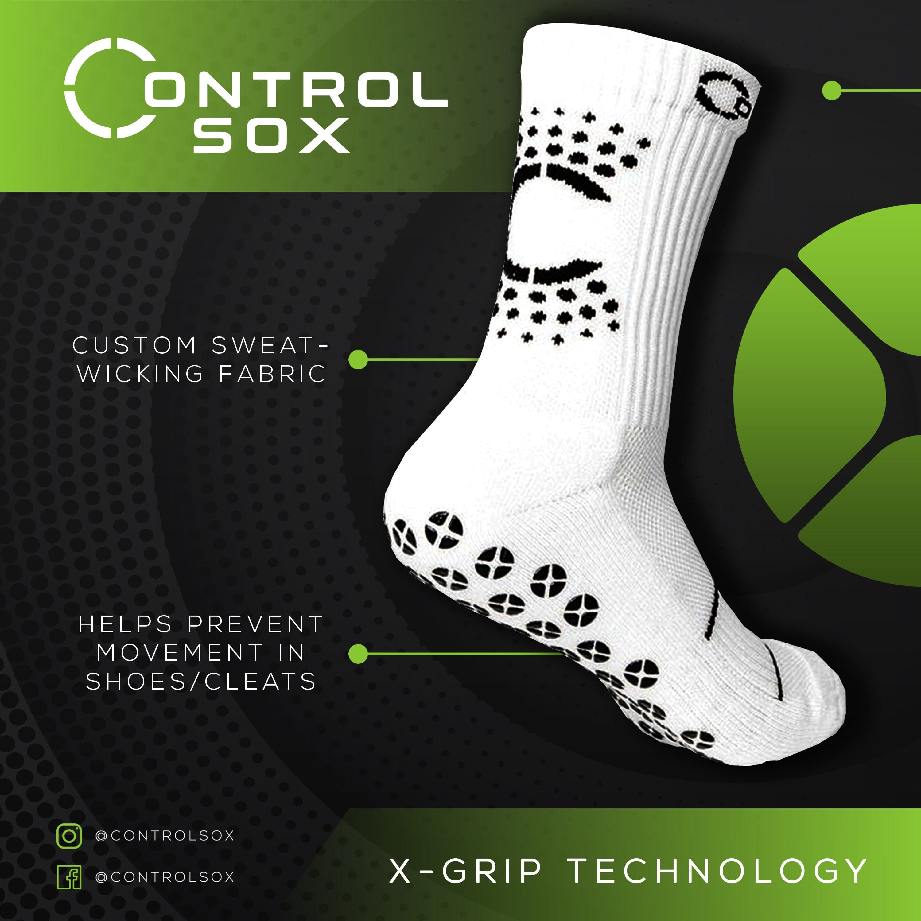 Control Sox 2.0 – Chaussettes Antidérapantes Sport – Technologie Grip en X
