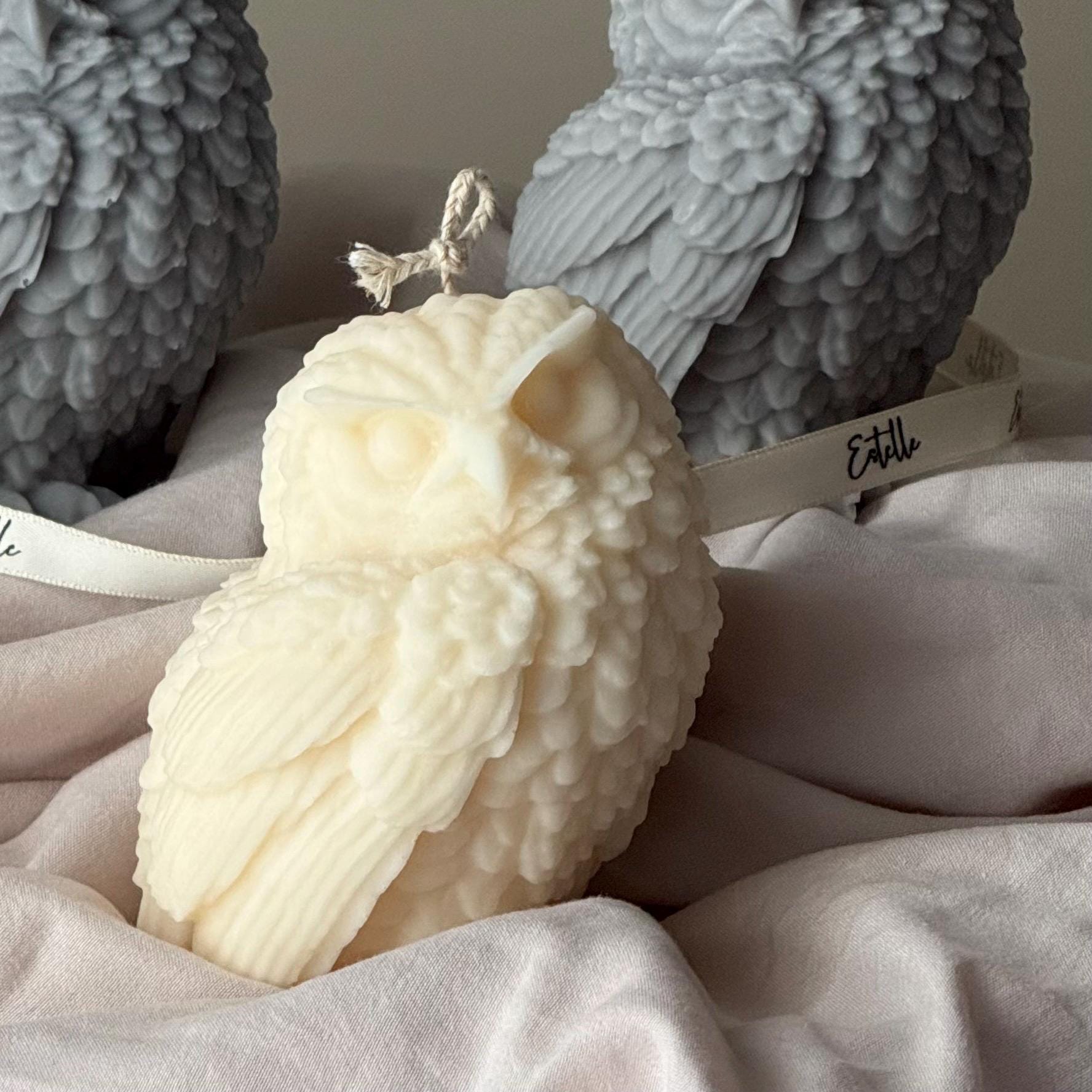 Bougie Hibou Sculptée – Cire de Soja Artisanale – Déco Automne – Estelle Studio