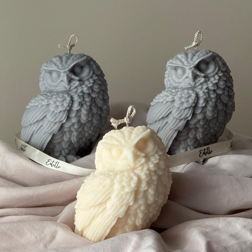 Bougie Hibou Sculptée – Cire de Soja Artisanale – Déco Automne – Estelle Studio