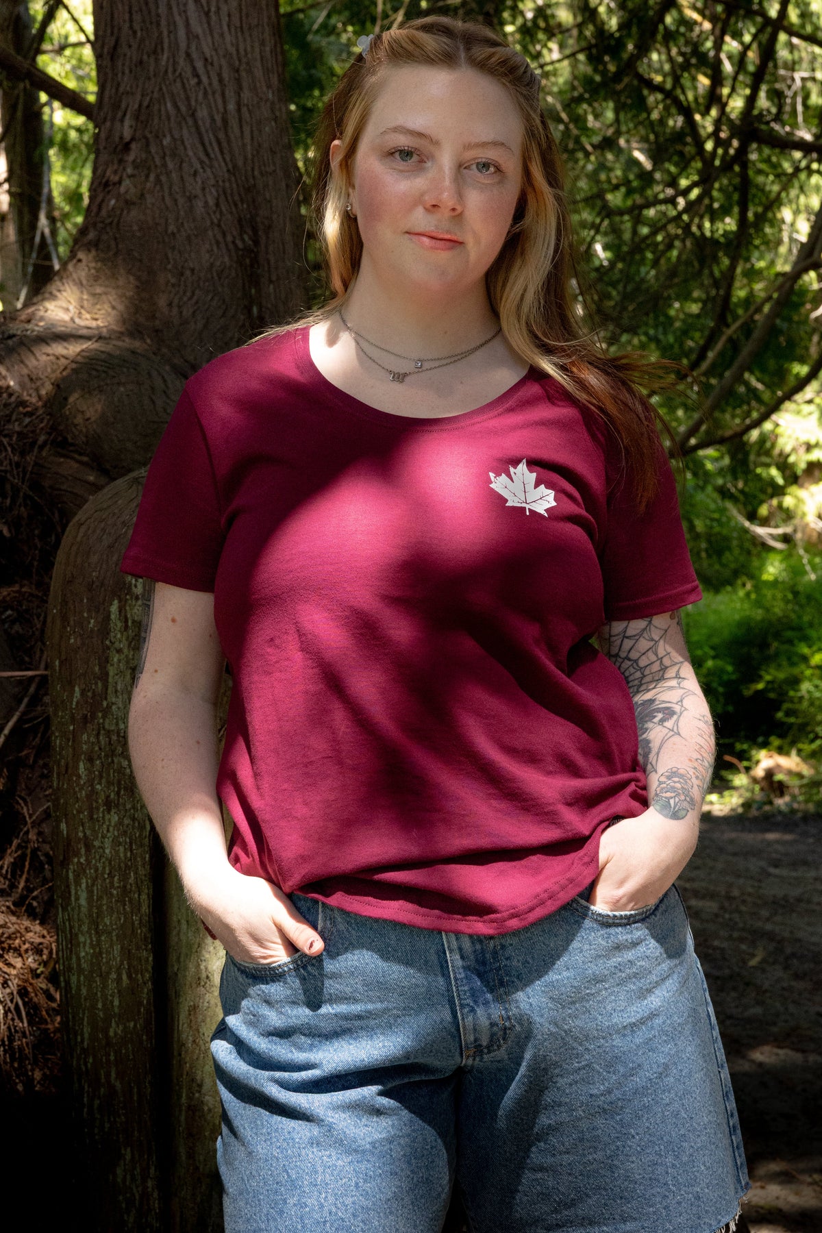 MAPLE LEAF Women's 100% Organic Cotton Tee - Maroon
