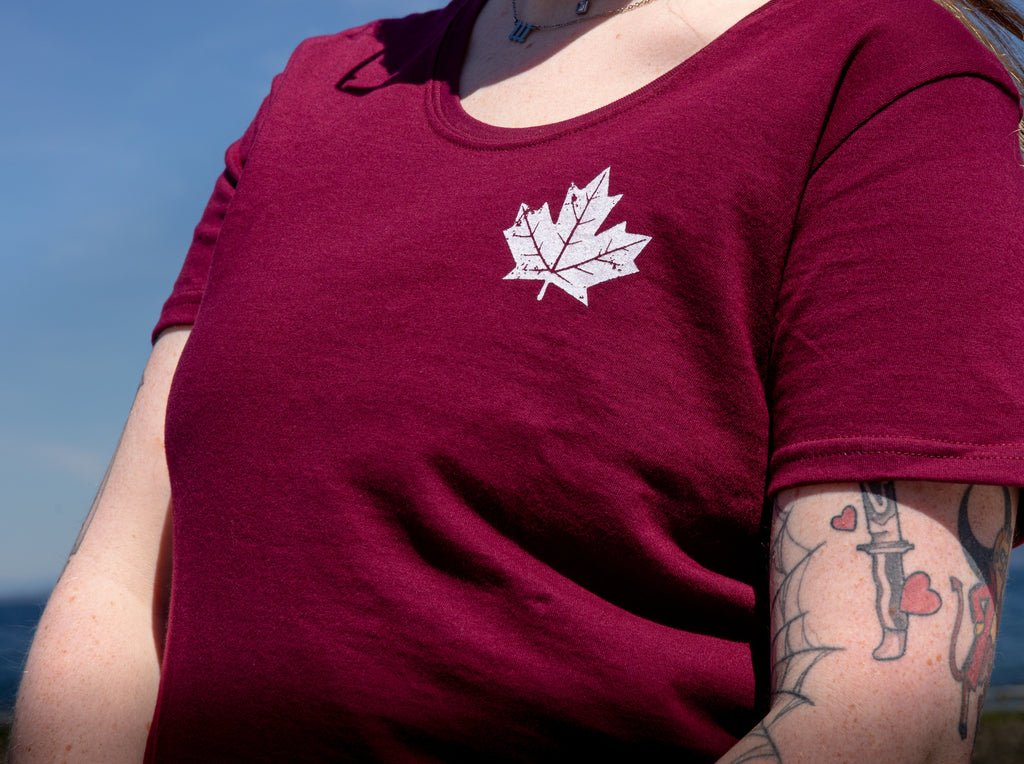 MAPLE LEAF Women's 100% Organic Cotton Tee - Maroon