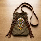 Beaded Suede Phone Pouch ~ light brown