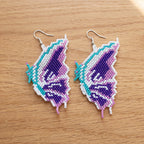 Butterfly Wing Beaded Dangle Earrings — Purple, Gold & Pink