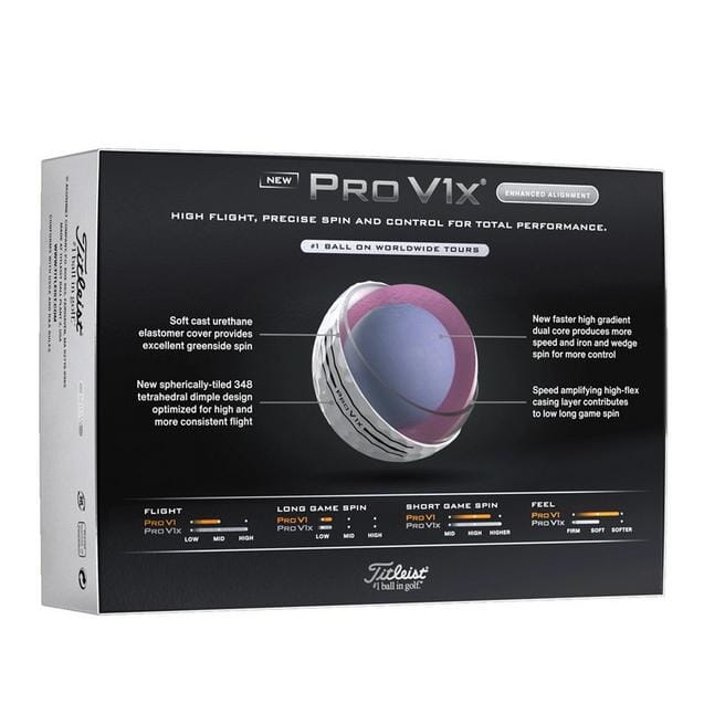 Balles de Golf Titleist Pro V1x 2025 – Alignement Amélioré – Boîte/12 ou Manchon/3