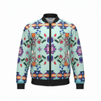 Light Turquoise Floral Sky Bomber Jacket