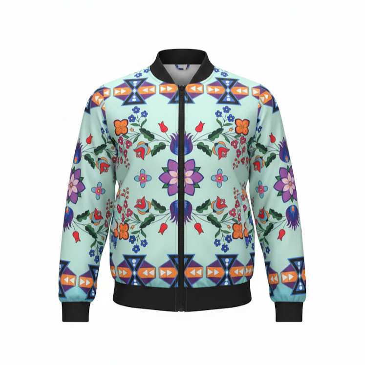 Light Turquoise Floral Sky Bomber Jacket